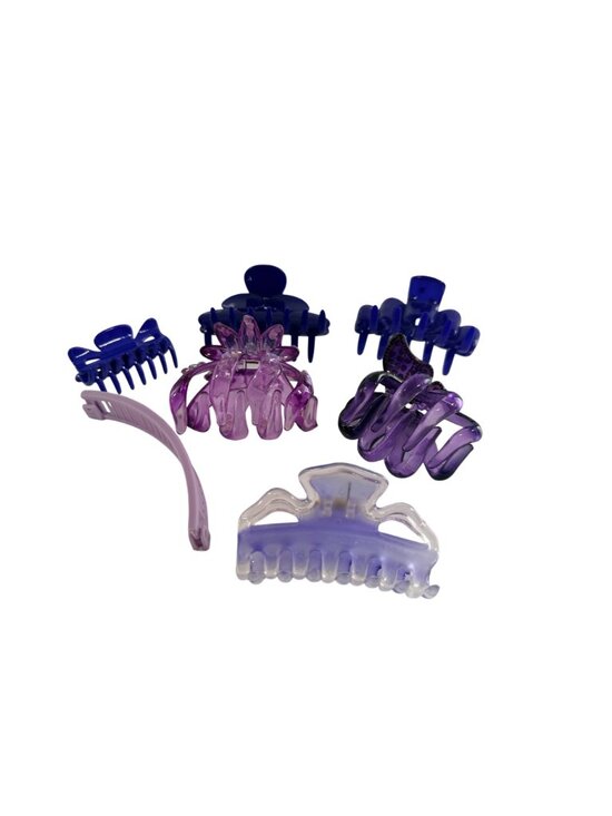 Vintage Lot 6 Purple Plastic Hair Claw Clips Rhinestones, Butterfly, Banana 80s main image 7
